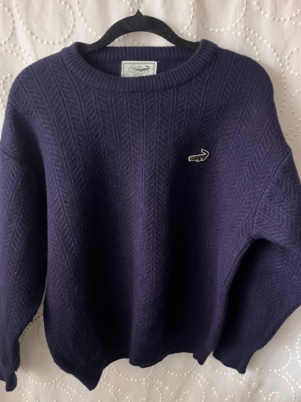 Crocodile Navy Blue Textured Knit crewneck